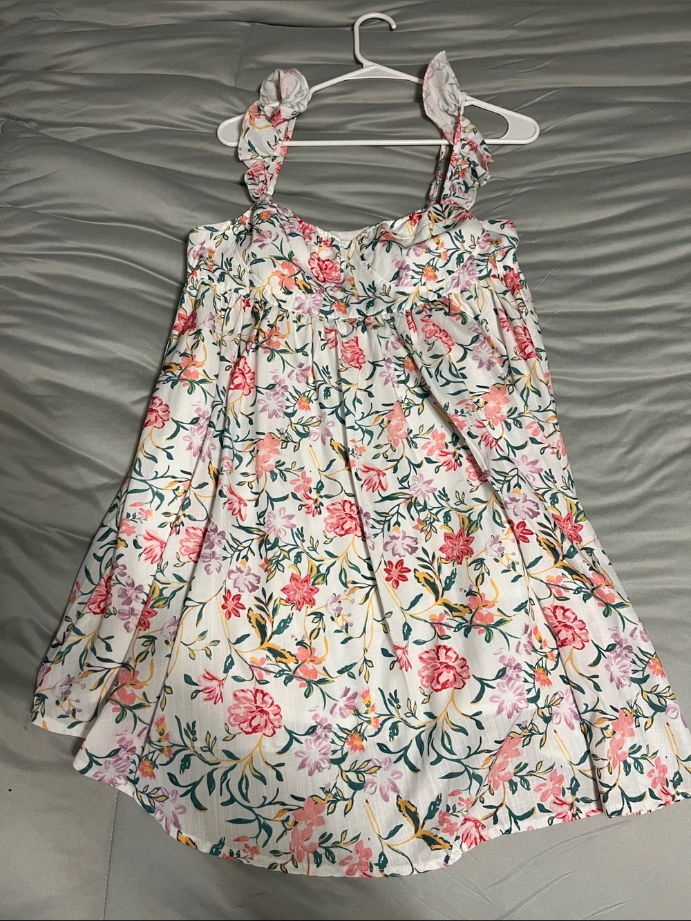 SHEIN White Floral Sundress with Pink and Green Print